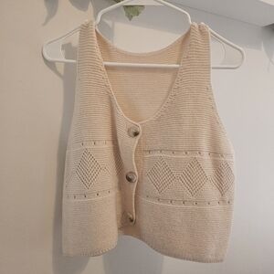 SHEIN Cream Knit Button-Front Sweater Vest